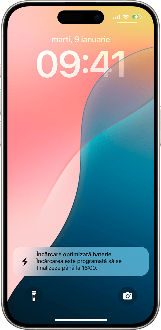 Ecran de blocare iPhone cu notificare de încărcare optimizată a bateriei