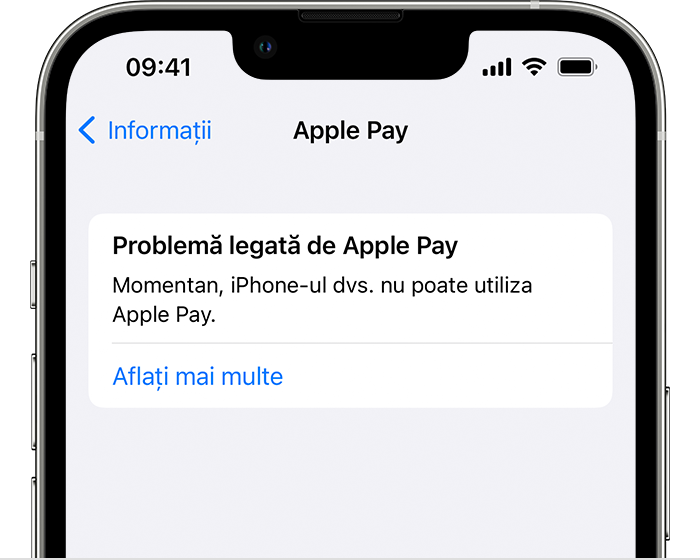Problemă legată de Apple Pay în Configurări pentru iPhone 13 cu iOS 15