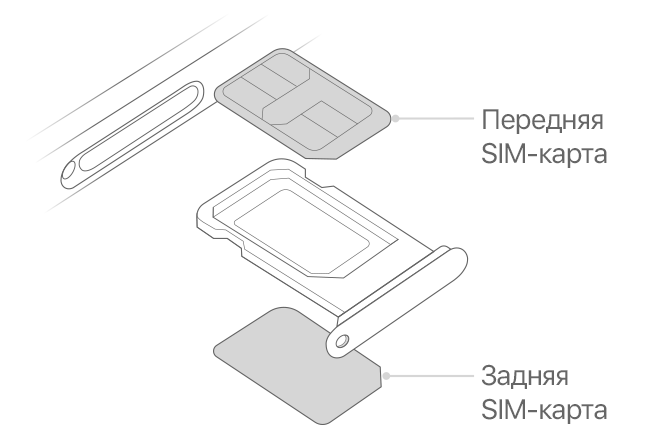 Изображение лотка SIM-карты с передней и задней SIM-картами