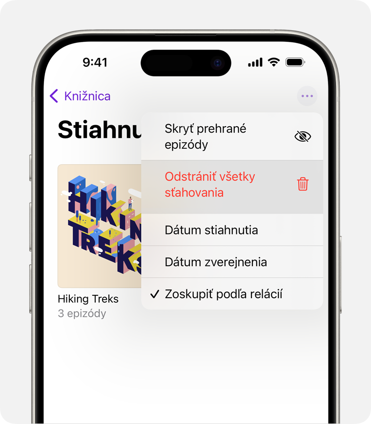 Možnosť Odstrániť všetky sťahovania na iPhone.