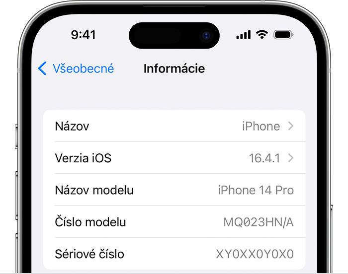 Obrazovka Informácie na iPhone