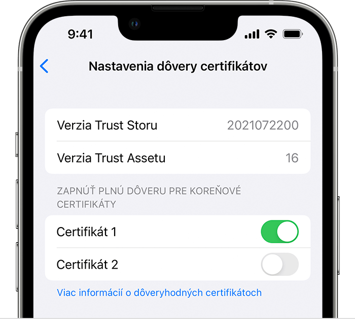 Nastavenia dôvery certifikátov na iPhone