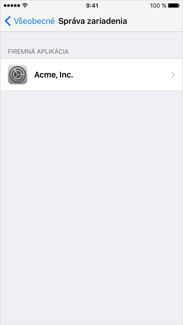  Obrazovka iPhonu zobrazujúca menu Profily a správa zariadenia