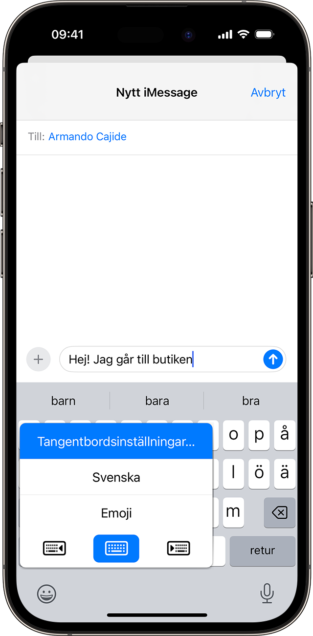 iPhone-skärm som visar tangentbordsinställningar för textförslag.