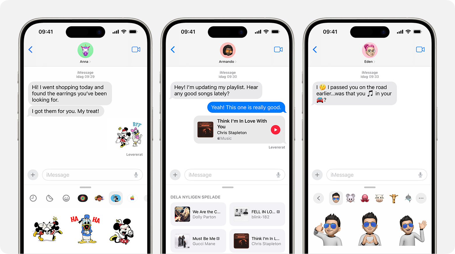 På en iPhone visas iMessage-appar i en meddelandekonversation