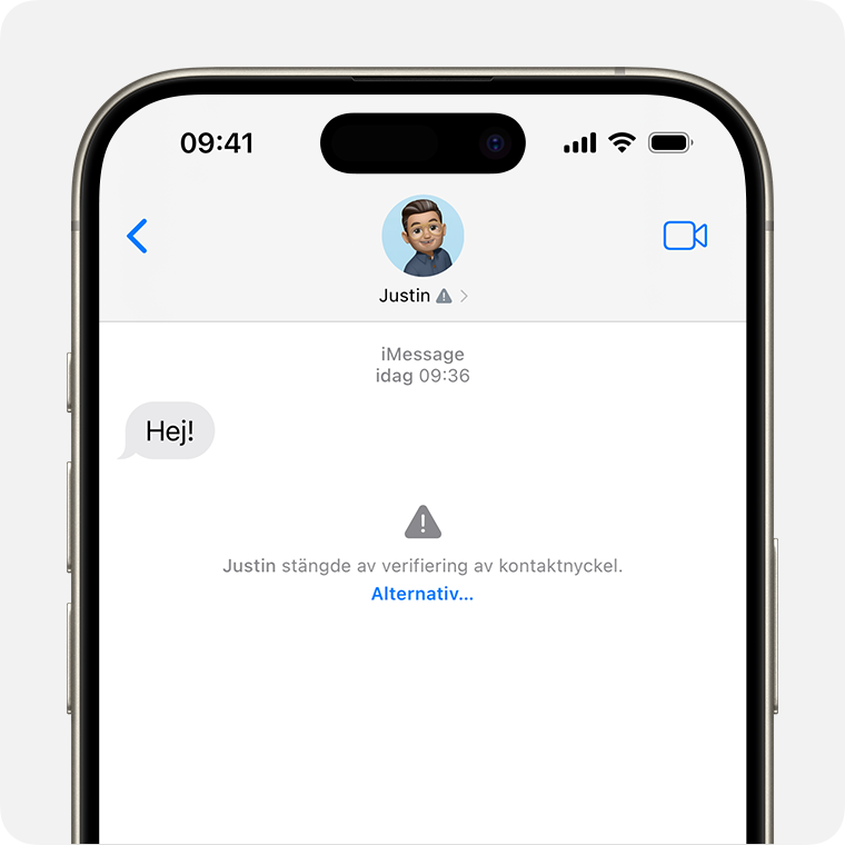 I iMessage-konversationer får du en varning om din kontakt stänger av verifiering av iMessage-kontaktnyckel