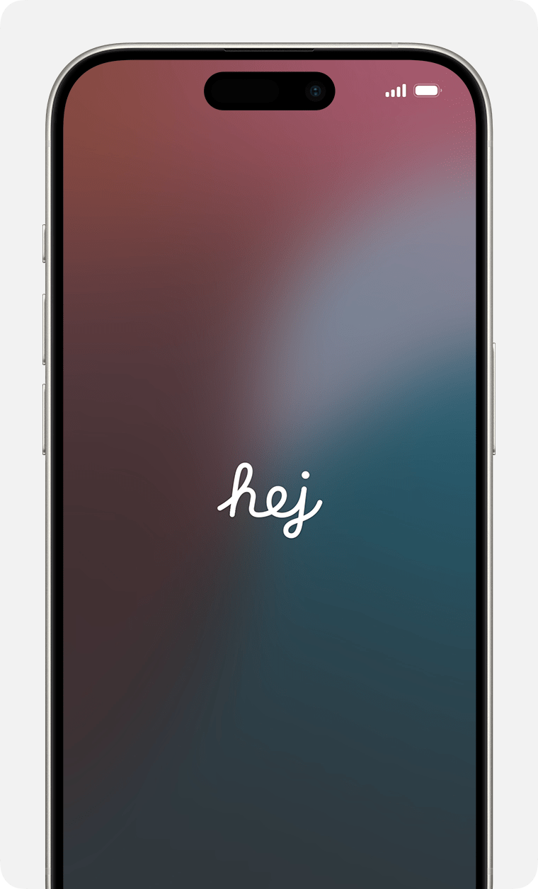 En iPhone som visar Hello-skärmen i inställningsassistenten