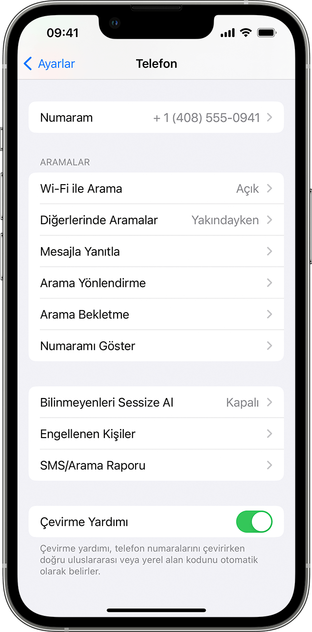 Wi-Fi ile Arama özelliğinin açık olduğu Telefon ekranını gösteren iPhone.