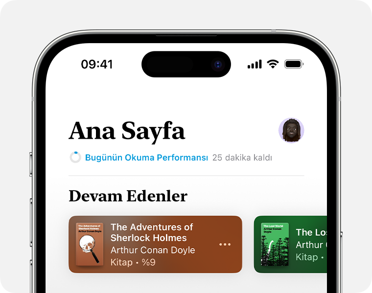 Kitaplar uygulamasının Ana Sayfa bölümünü gösteren iPhone ekranı 