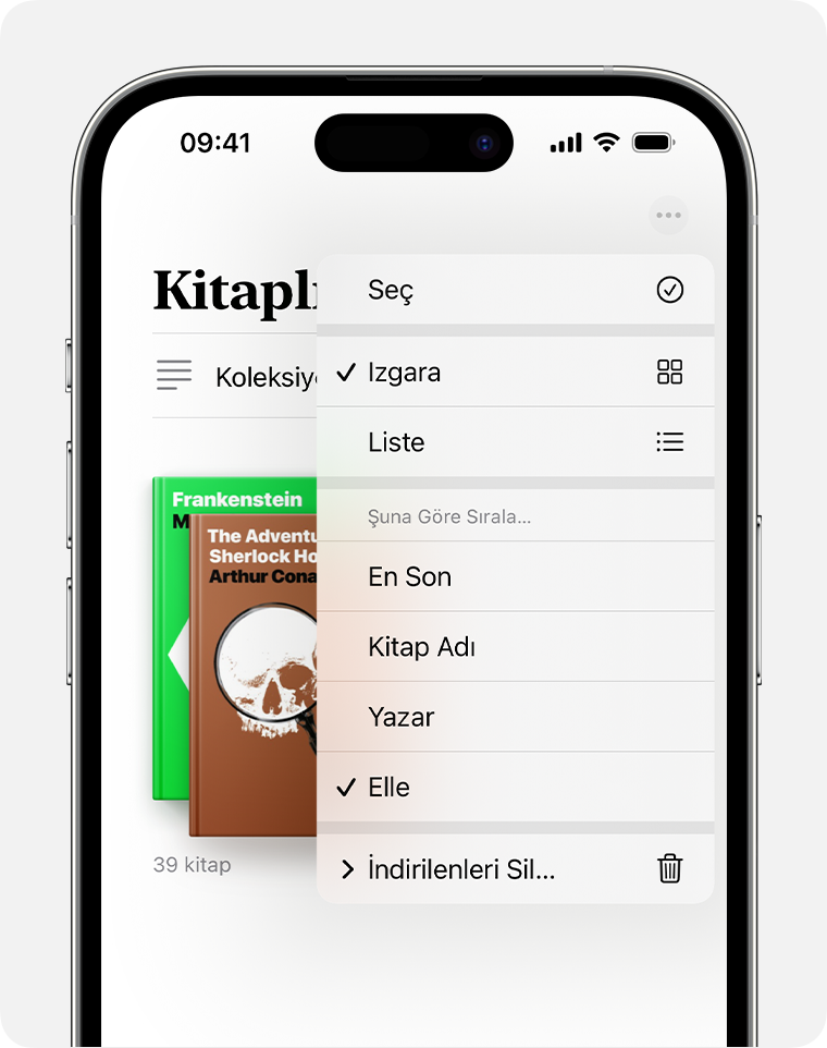 Kitaplar uygulamasını düzenleme seçeneklerini gösteren iPhone ekranı 