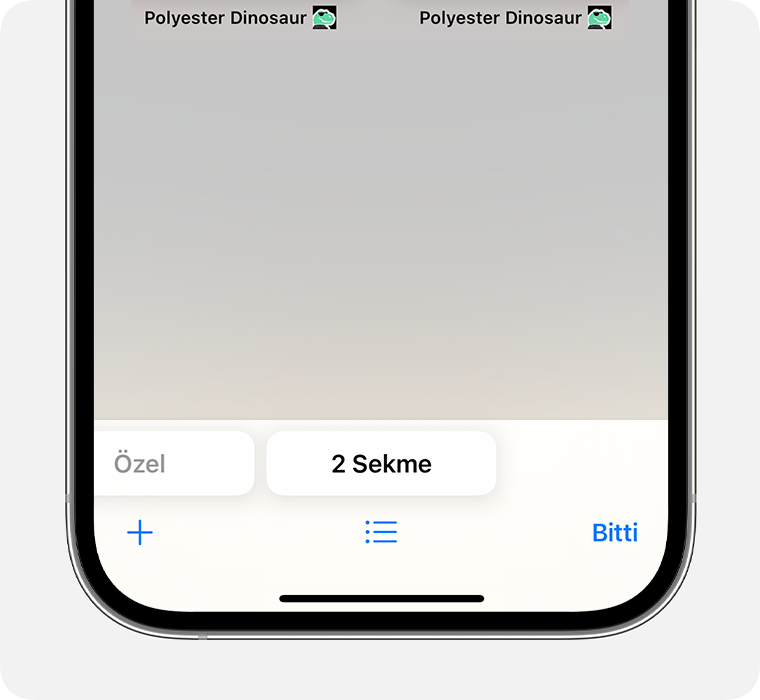 Sekme grubu seçili olarak Safari uygulamasını gösteren bir iPhone.