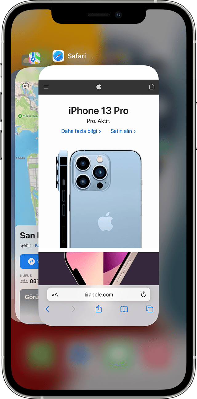 iPhone 12 Pro'da çoklu görev özelliğini gösteren ekran