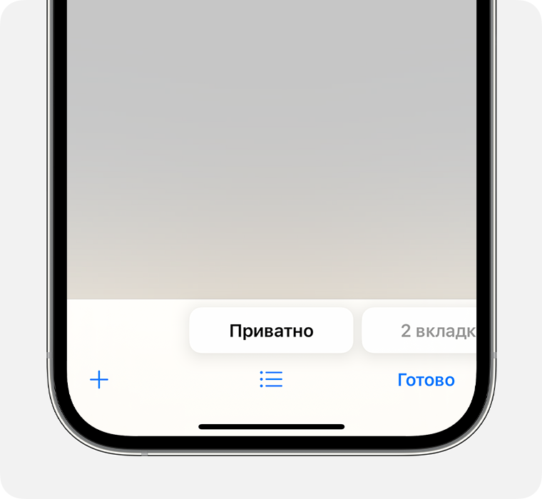 Екран пристрою iPhone, на якому відображається програма Safari з вибраною групою приватних вкладок.