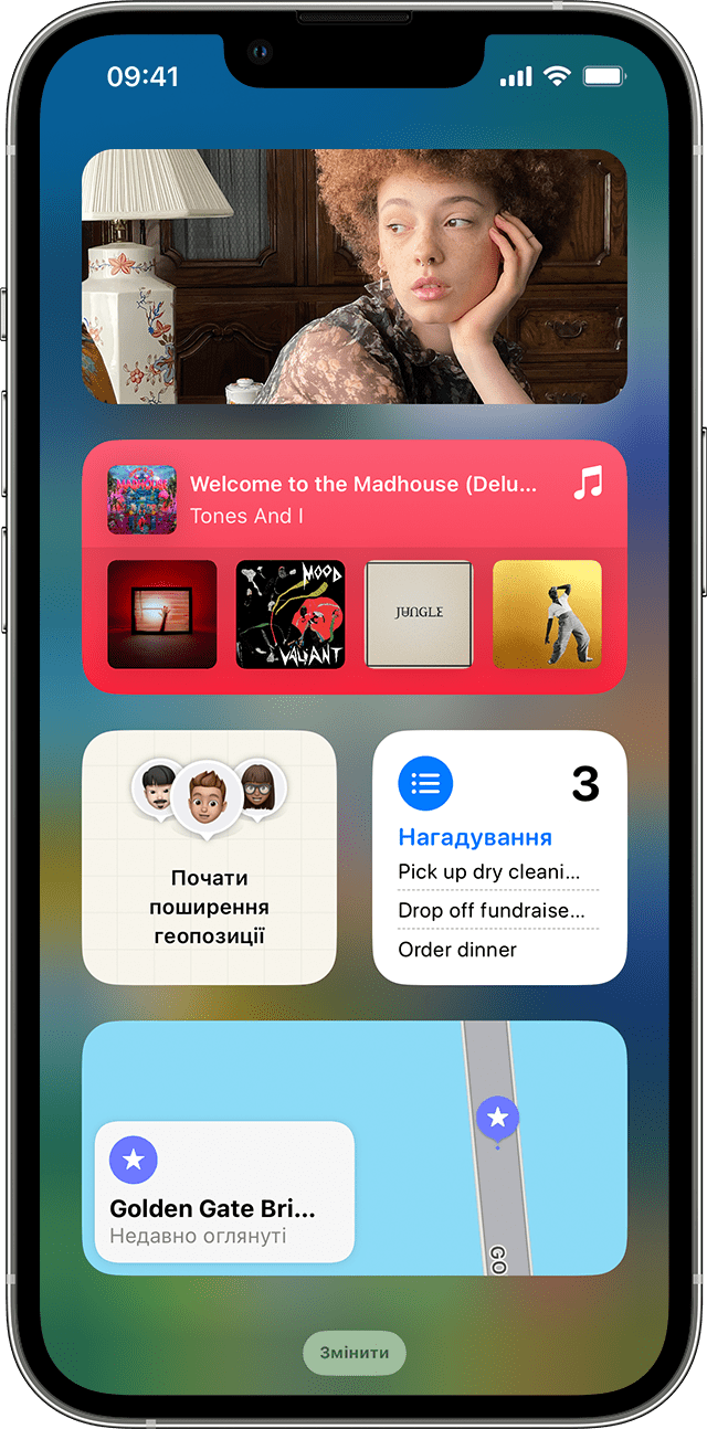 Екран пристрою iPhone, на якому показано віджети на поданні «Сьогодні»
