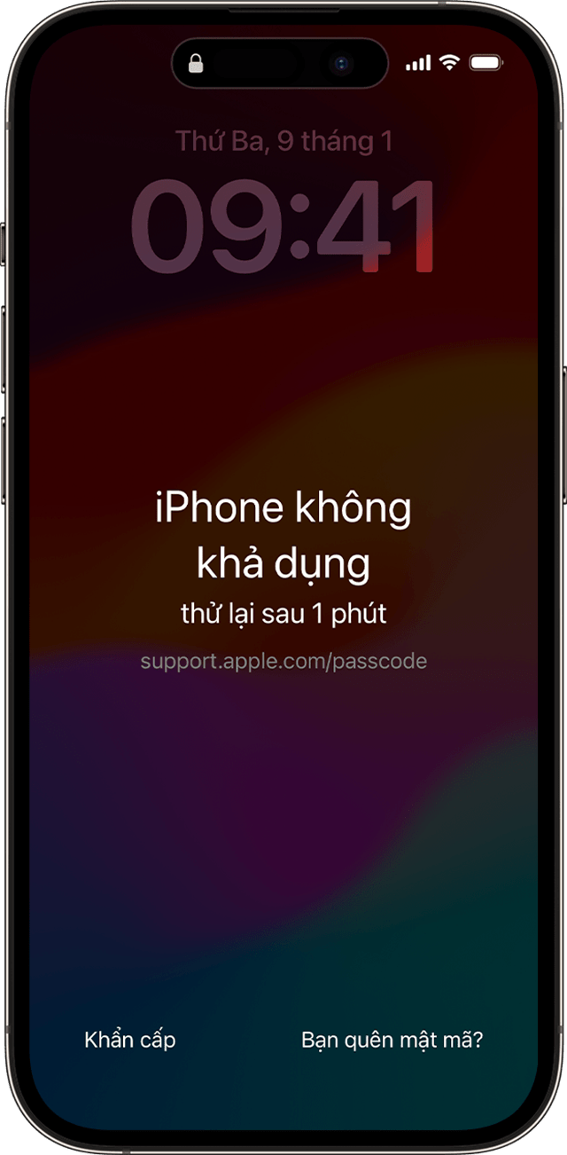 Thông báo iPhone không khả dụng sẽ xuất hiện trên iPhone sau khi bạn nhập sai mật mã.