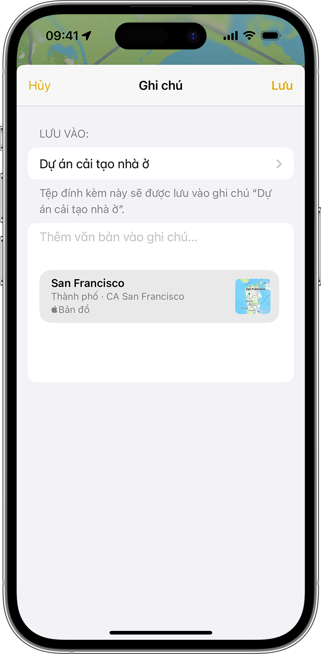 iPhone hiển thị cách thêm tệp đính kèm trong ứng dụng Ghi chú.