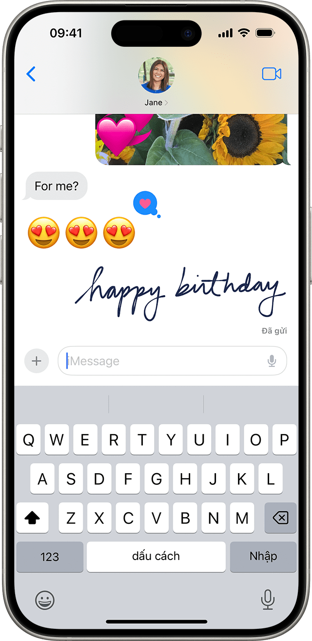 iPhone hiển thị ghi chú viết tay trong Tin nhắn