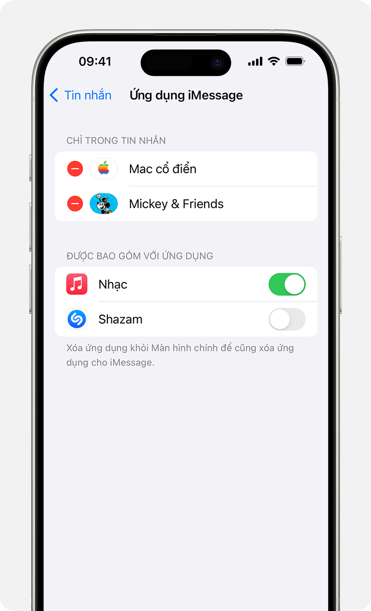 iPhone hiển thị cách bật hoặc tắt ứng dụng iMessage