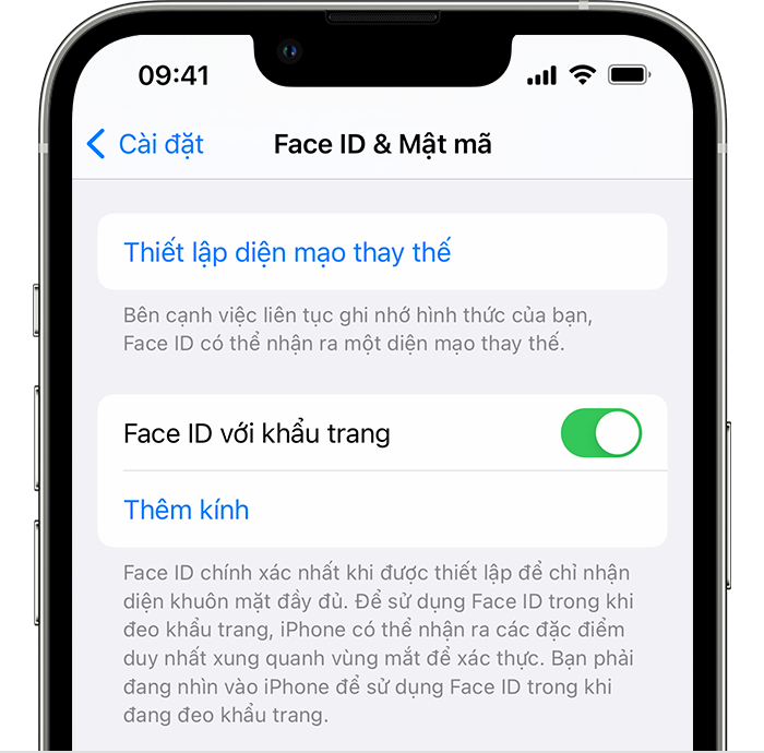 If using iPhone 12 or later and iOS 15.4 or later, the Face ID & Passcode page within Settings has an option lớn turn on Face ID with a Mask.
