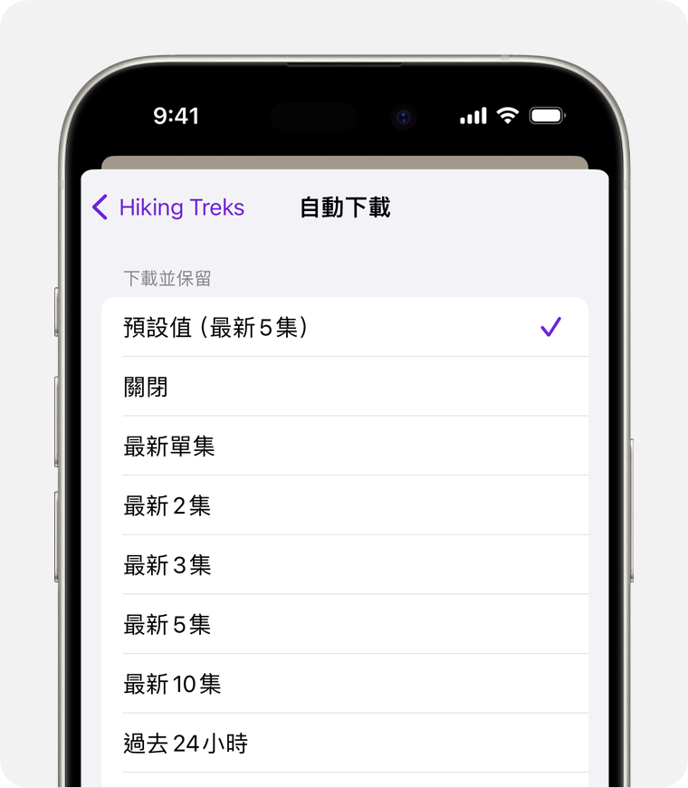 iPhone 顯示已選擇「關閉」自動下載選項。