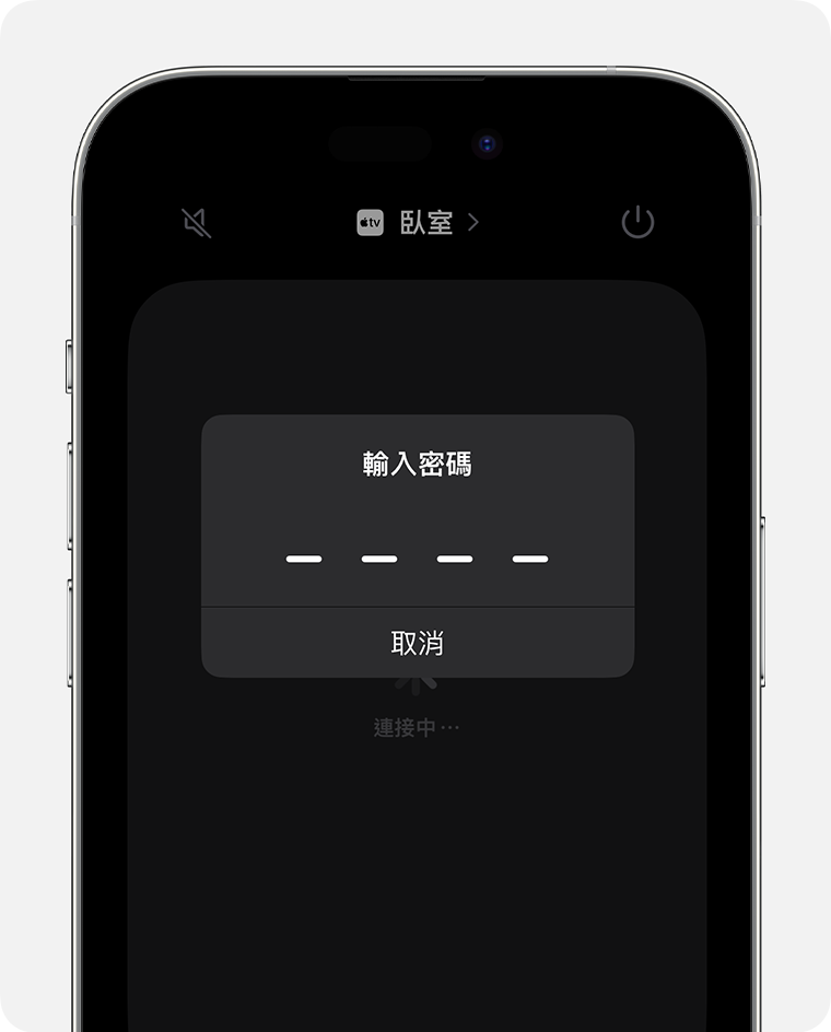 iPhone 上的「Apple TV 遙控器」畫面顯示「輸入密碼」畫面