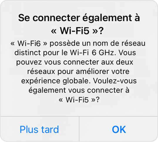 Message d’alerte : Se connecter également à « Wi-Fi 5G » ?