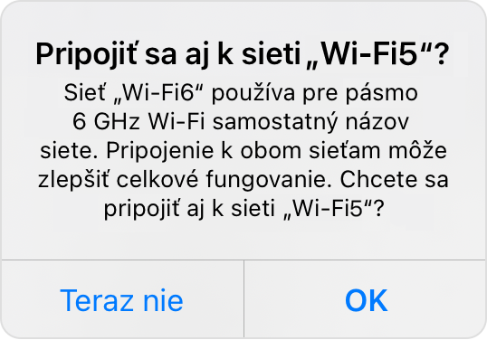 Upozornenie: Chcete sa pripojiť aj k sieti „WiFi-5G“?