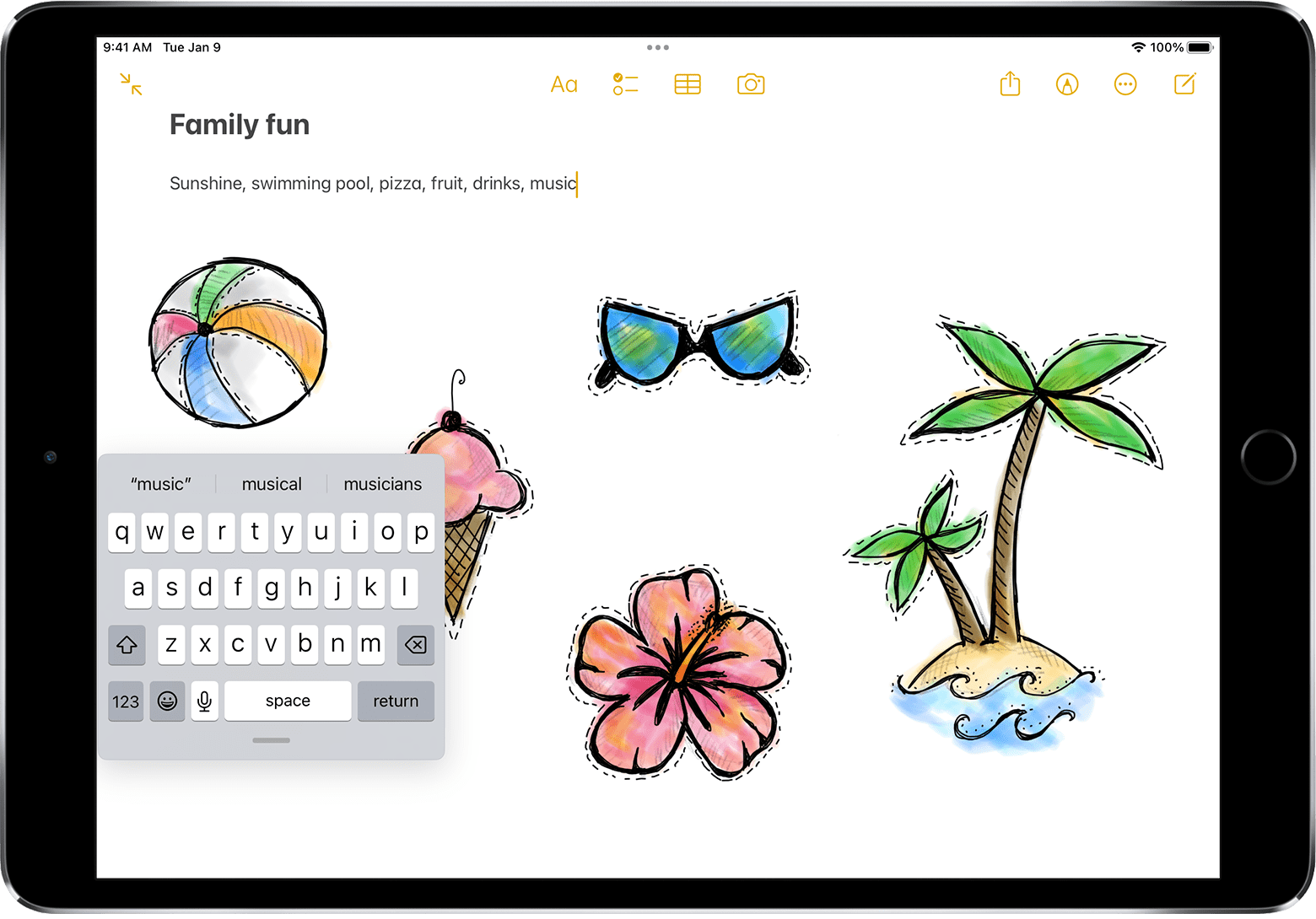 „iPad“ ekranas su slankiąja klaviatūra