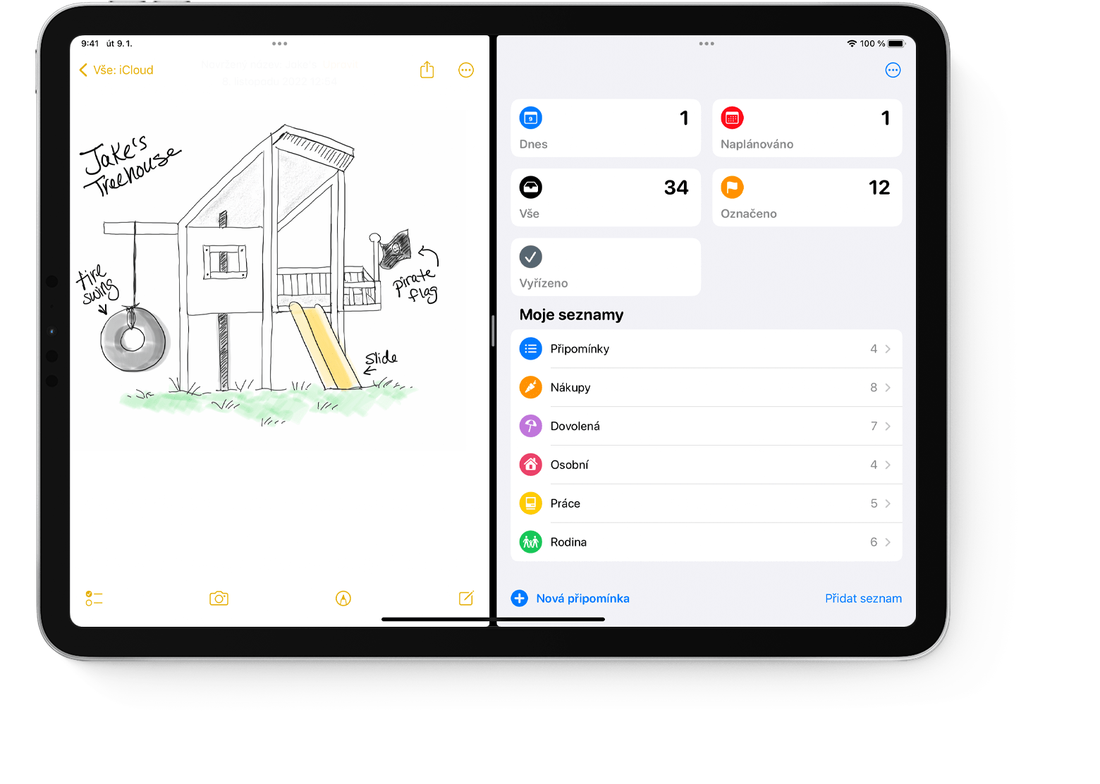 Obrazovka iPadu se dvěma aplikacemi ve Split View