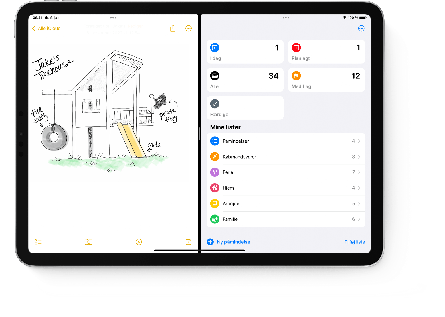 iPad-skærm viser to apps i Split View