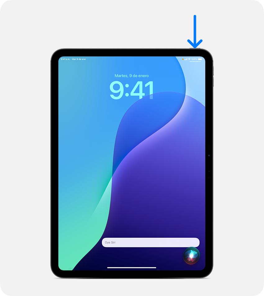 Presiona el botón superior del iPad para hacer que Siri te escuche