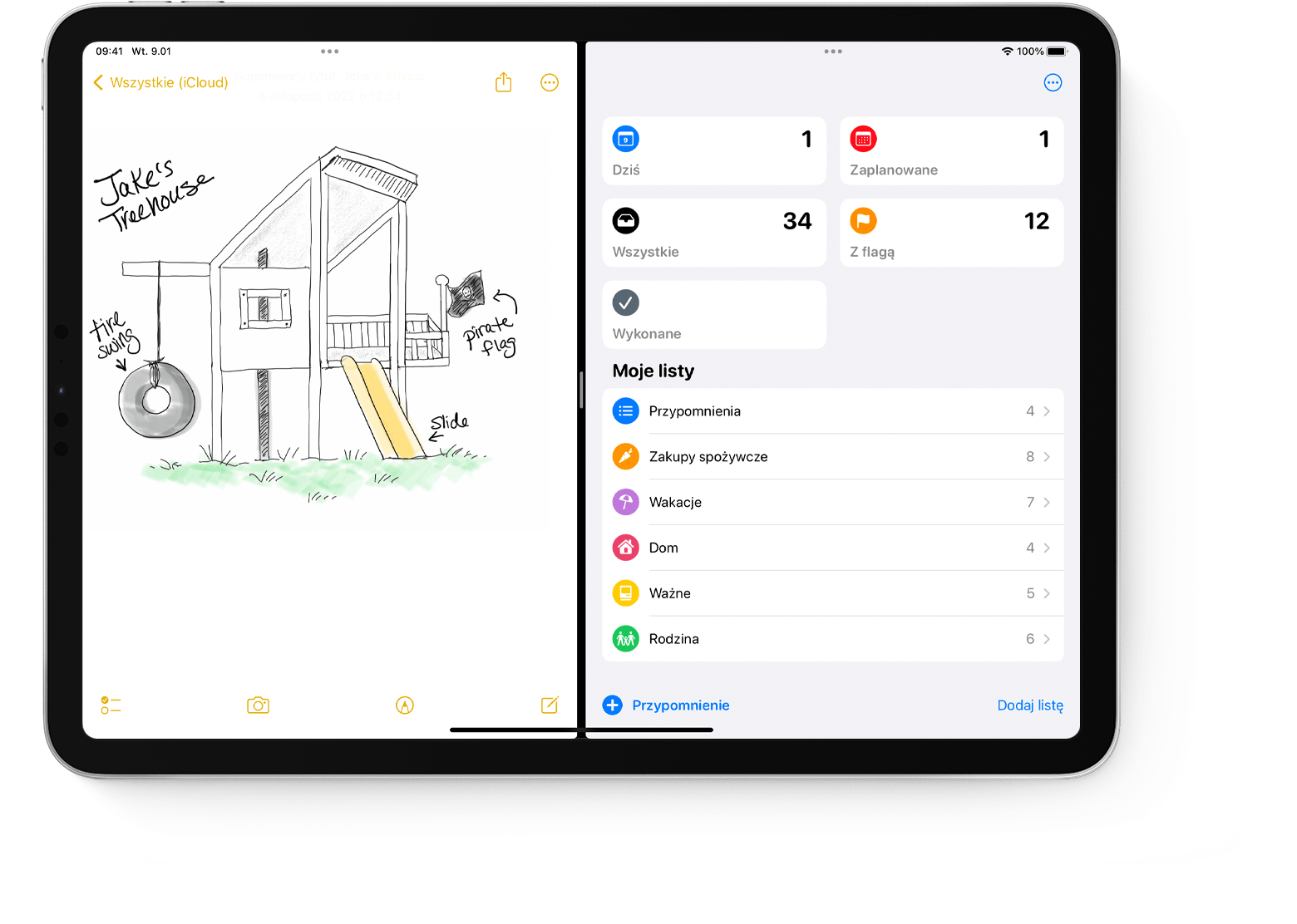 ekran iPada wyświetlający dwie aplikacje w widoku Split View