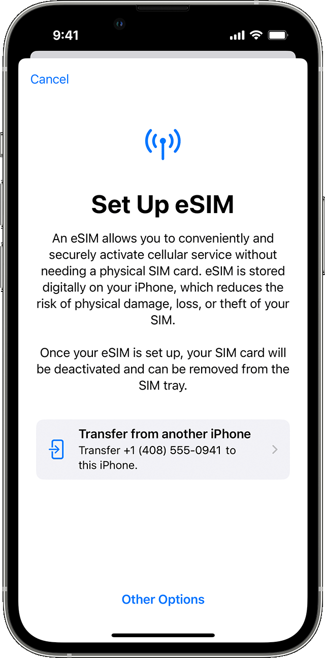 cannot transfer esim to new iphone verizon