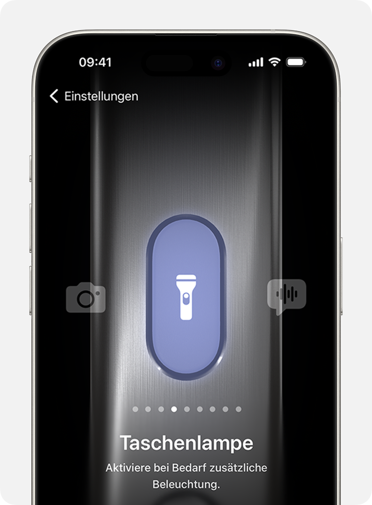 Auf dem iPhone 15 Pro und iPhone 15 Pro Max kannst du der Aktionstaste Funktionen wie die Taschenlampe zuweisen.