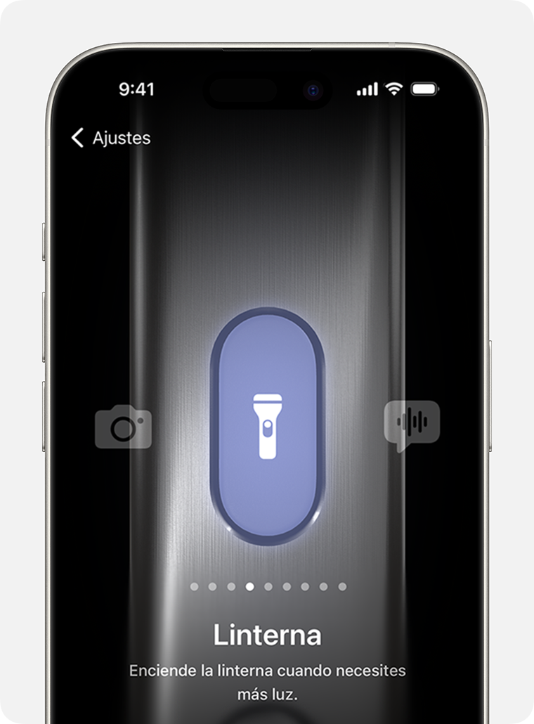 En el iPhone 15 Pro y iPhone 15 Pro Max, puedes asignar cosas como la linterna al botón de acción.