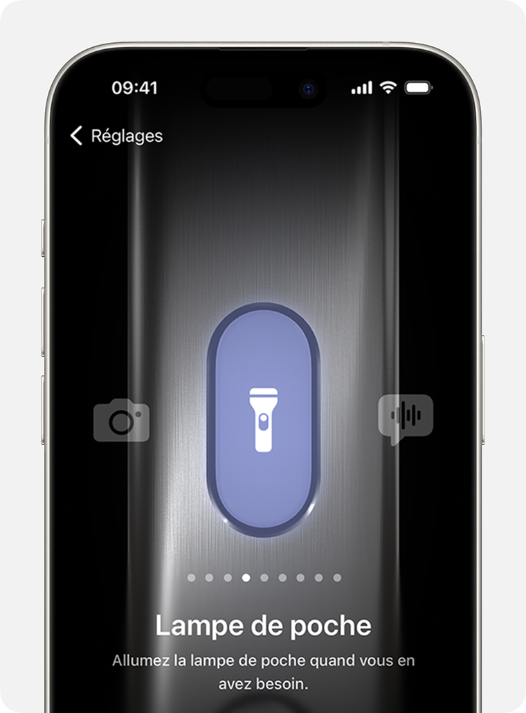 Sur iPhone 15 Pro et iPhone 15 Pro Max, vous pouvez associer des éléments tels que la lampe de poche au bouton Action.