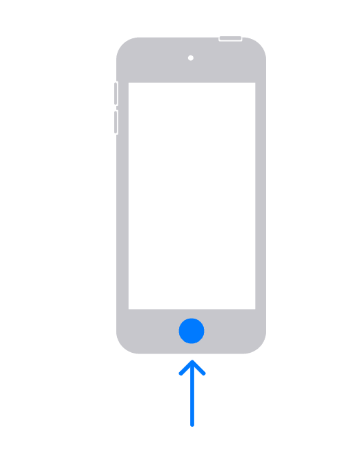 Ένα iPod touch που δείχνει πού βρίσκεται το κουμπί Αφετηρίας