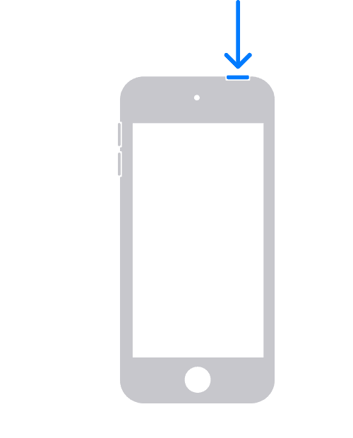 Een iPod touch met de locatie van de bovenste knop