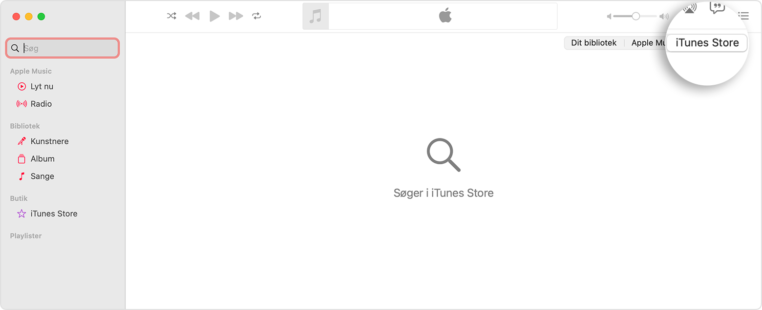 Appen Apple Music, der viser søgning i iTunes Store