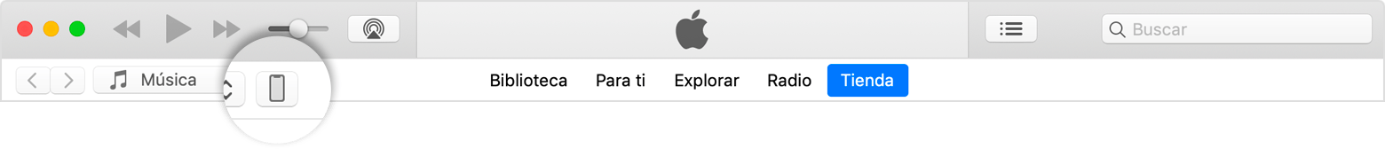 En iTunes, el ícono del dispositivo indica que conectaste correctamente el dispositivo a la computadora.