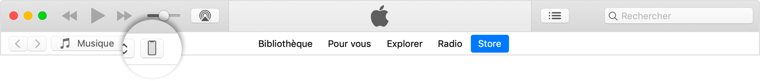 Dans iTunes, l’icône représentant un appareil indique que ce dernier est bien connecté à votre ordinateur.