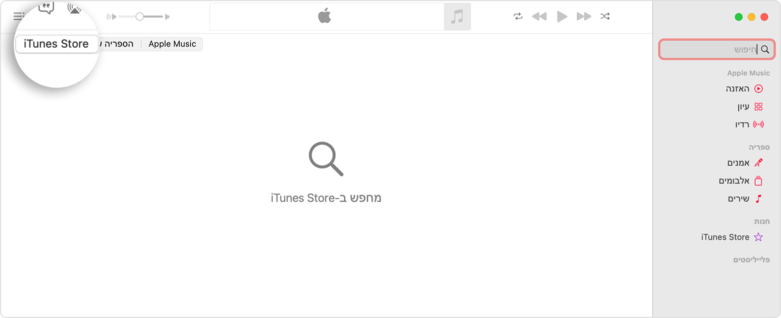 האפליקציה Apple Music שבה מוצג החיפוש ב-iTunes Store