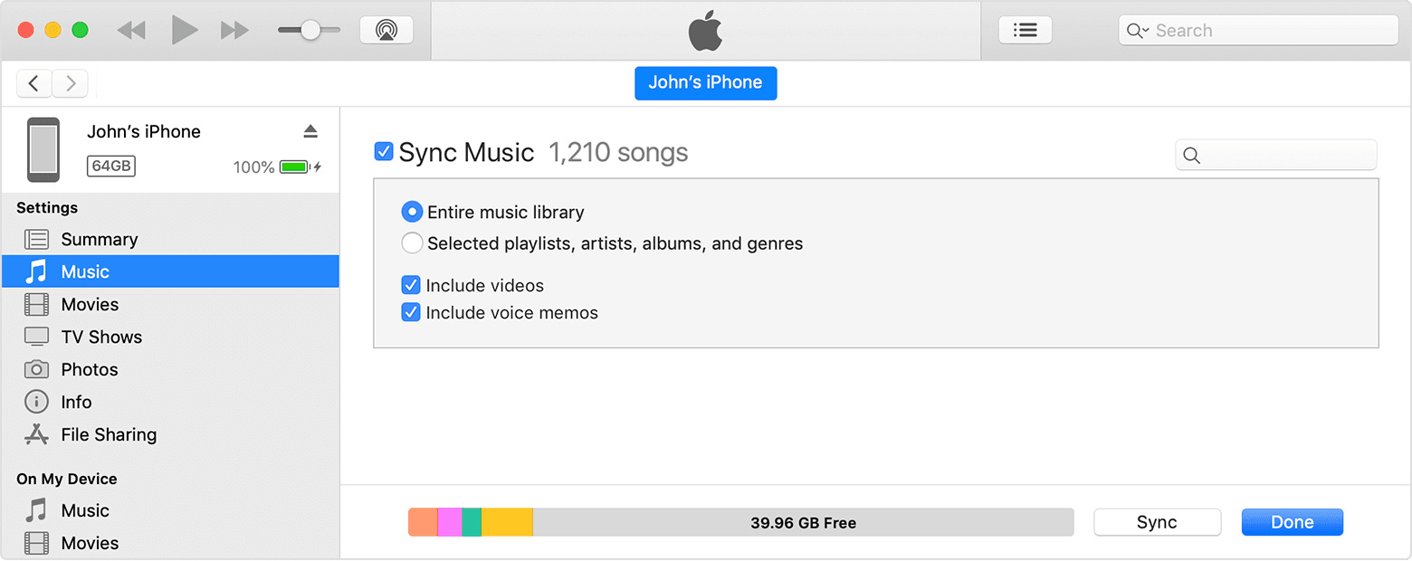 iTunes có thể hiển thị bản tóm tắt tất cả phương tiện trên thiết bị được kết nối của bạn.