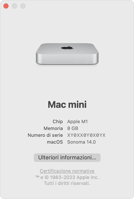 Finestra Informazioni su questo Mac