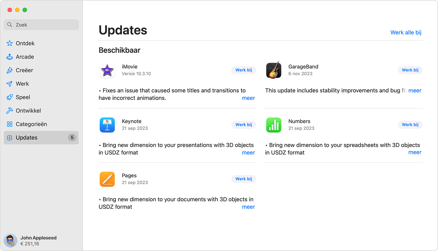 Mac met de pagina 'Updates' in de App Store.