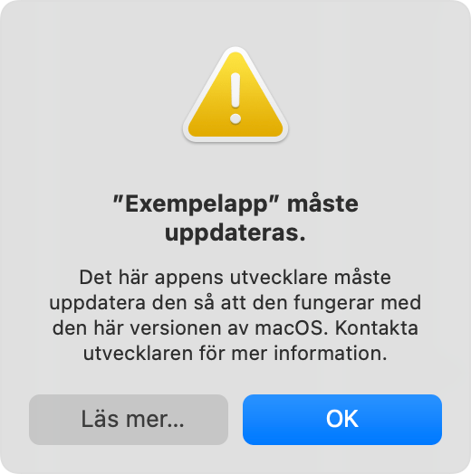 Appen måste uppdateras-varning