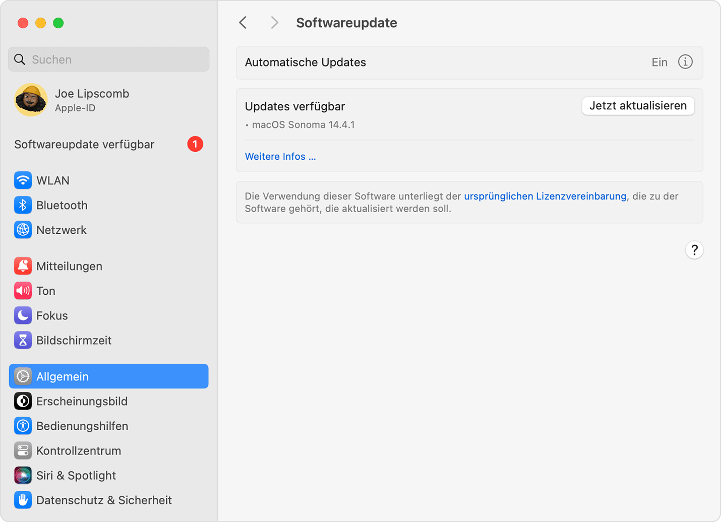 Beispiel: „Softwareupdate“ in macOS Monterey