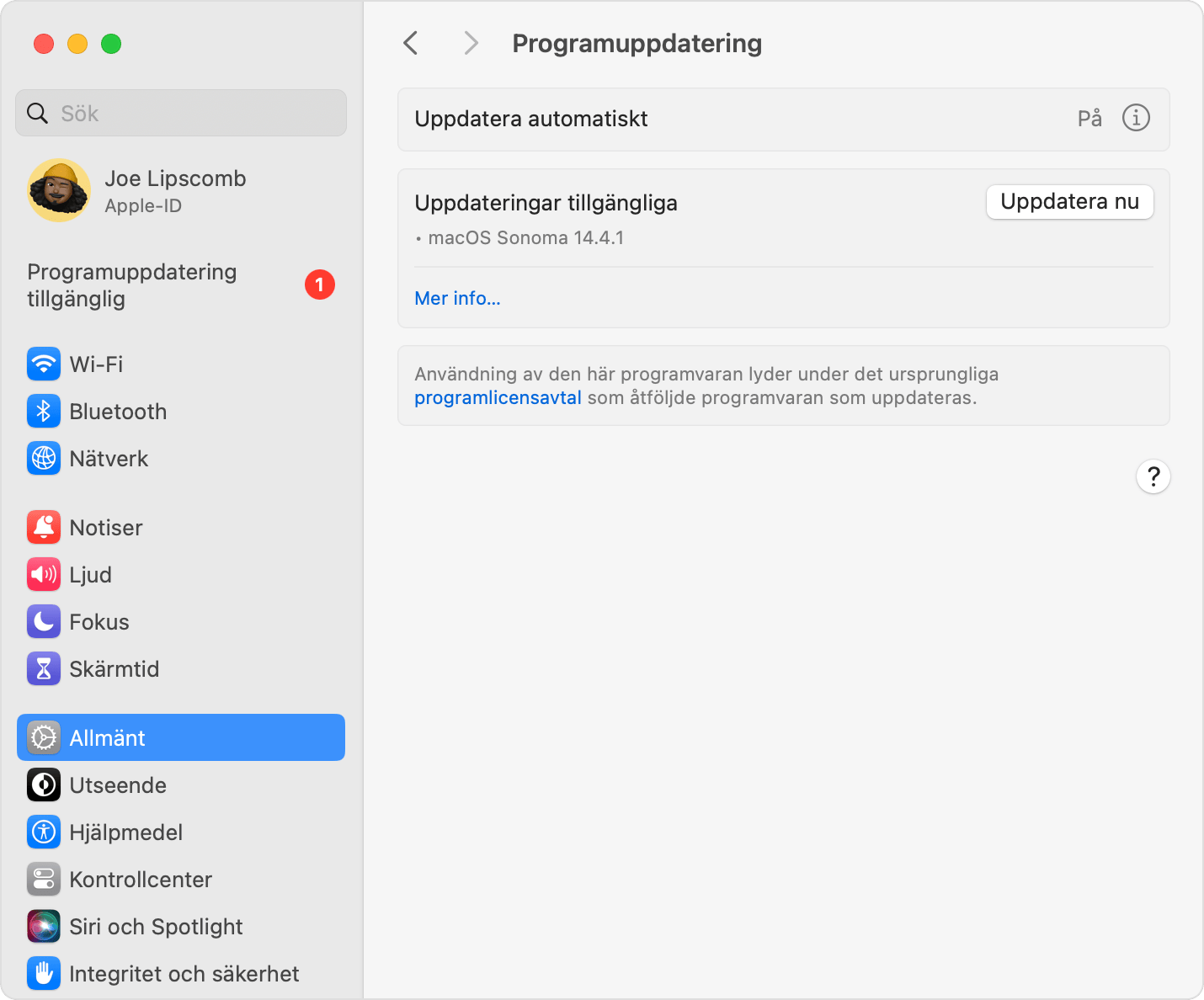 Exempel: Programuppdatering i macOS Monterey