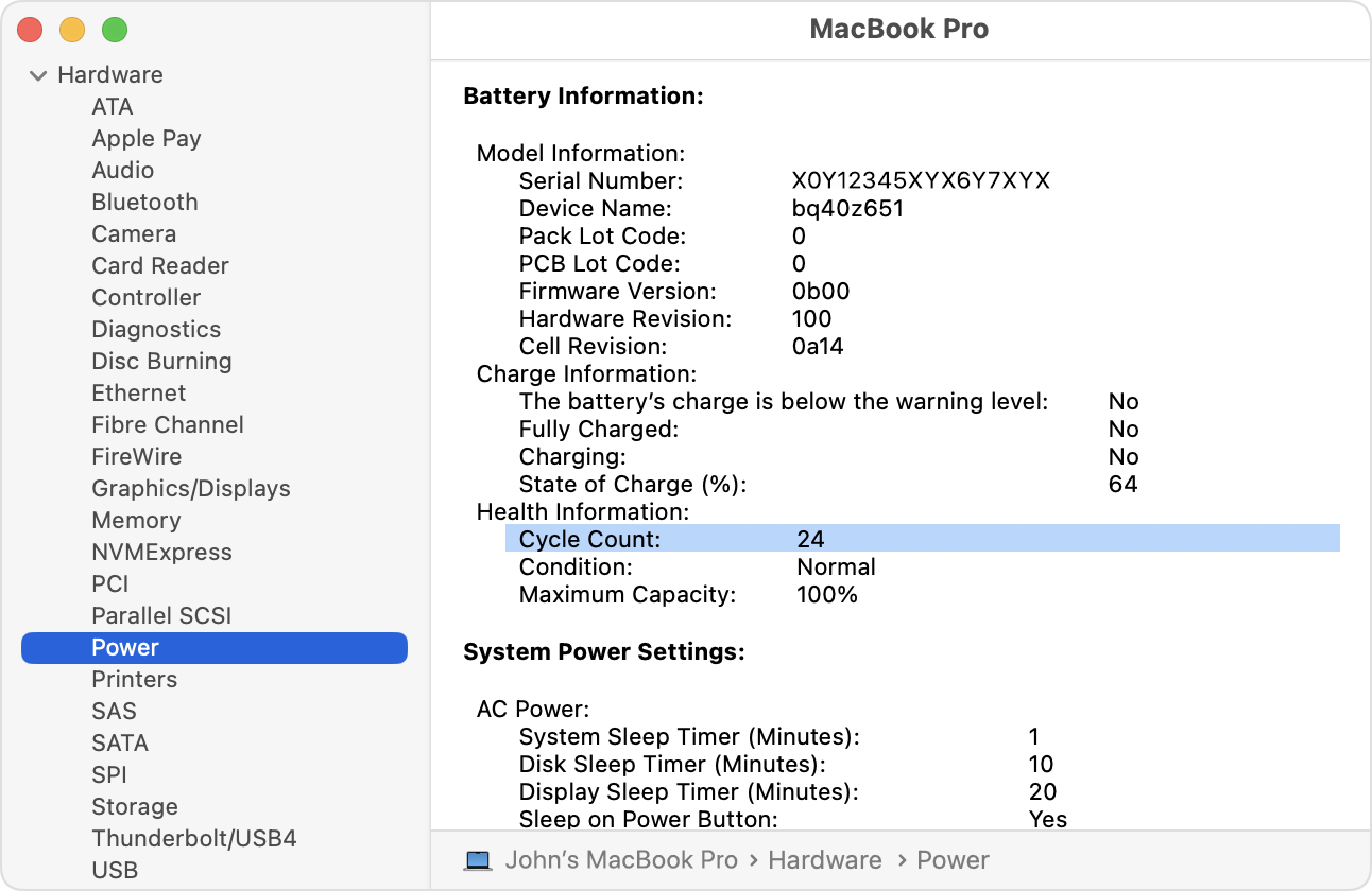 macos-ventura-sistema-informação-hardware-energia-saúde-informação-ciclo-contagem