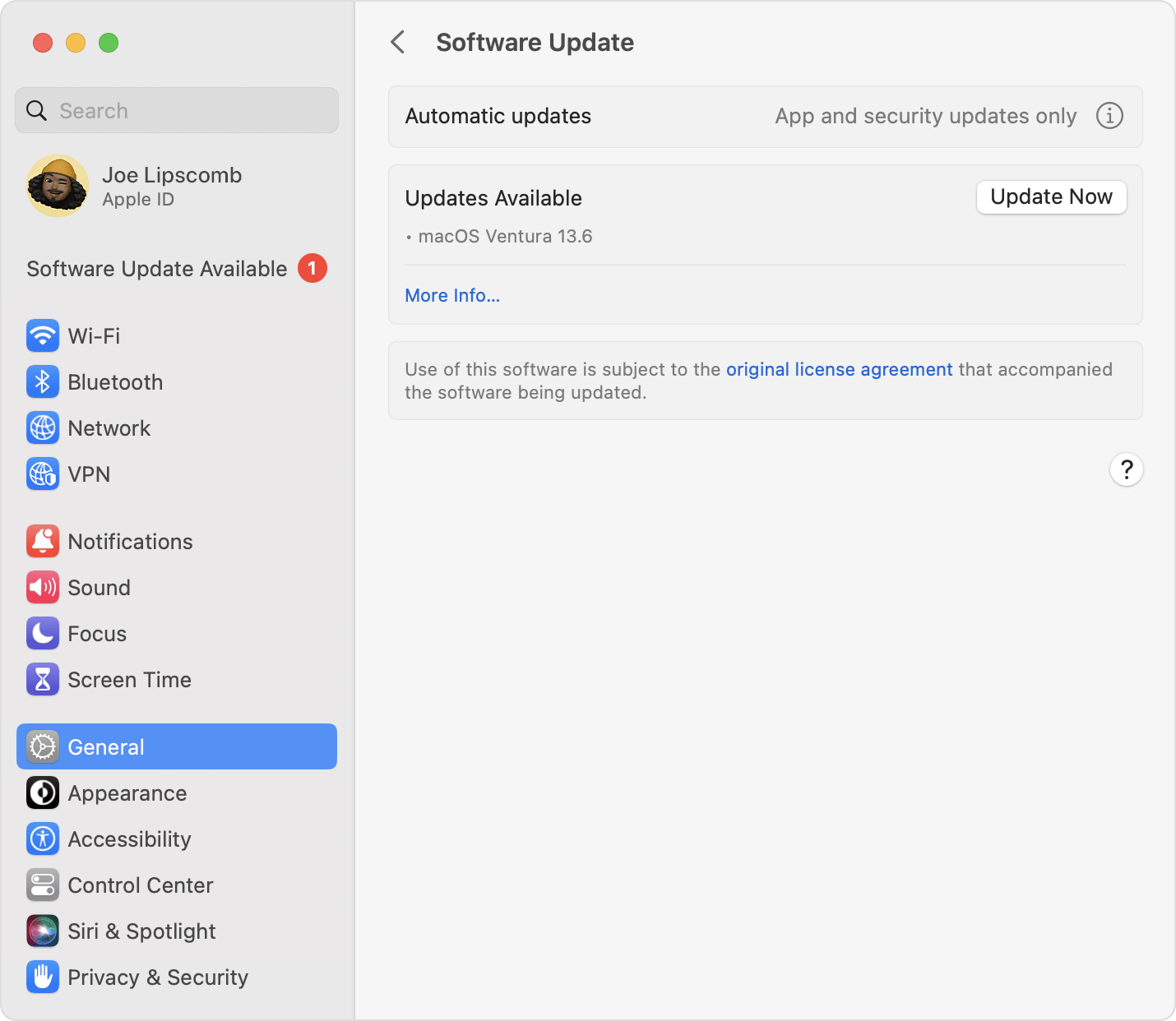 Example: Software Update in macOS Monterey